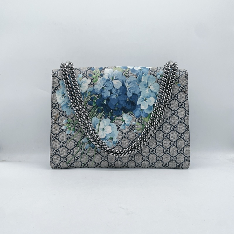古馳/Gucci 天竺葵藍花卉大號酒神鏈條包，尺寸：30*22cm，附件：塵袋-4