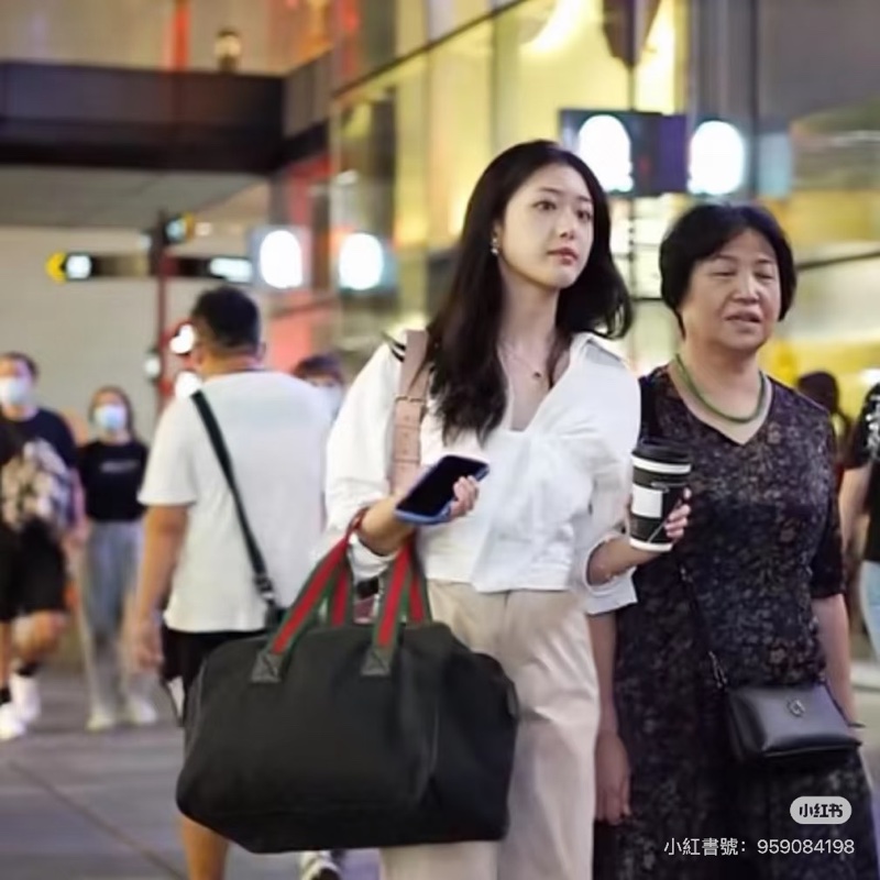 Gucci 古馳 紅綠條紋 黑色 帆布 手提包 登機袋 旅行袋 登機包 肩背包-3