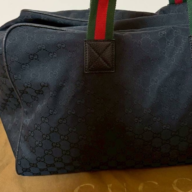 Gucci 古馳 紅綠條紋 黑色 帆布 手提包 登機袋 旅行袋 登機包 肩背包-13