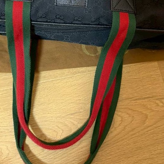 Gucci 古馳 紅綠條紋 黑色 帆布 手提包 登機袋 旅行袋 登機包 肩背包-17