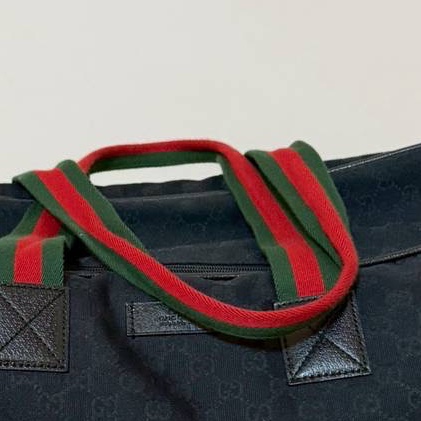 Gucci 古馳 紅綠條紋 黑色 帆布 手提包 登機袋 旅行袋 登機包 肩背包-18