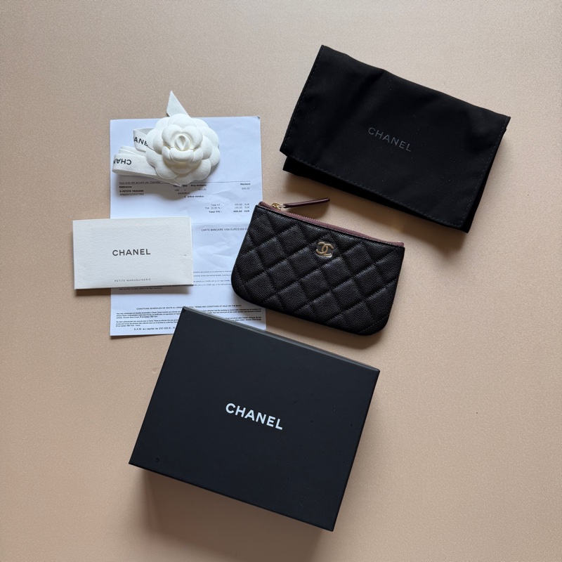 914intheair精品代購『全新全配』Chanel 黑金菱格紋一字拉鏈零錢包 卡包-4