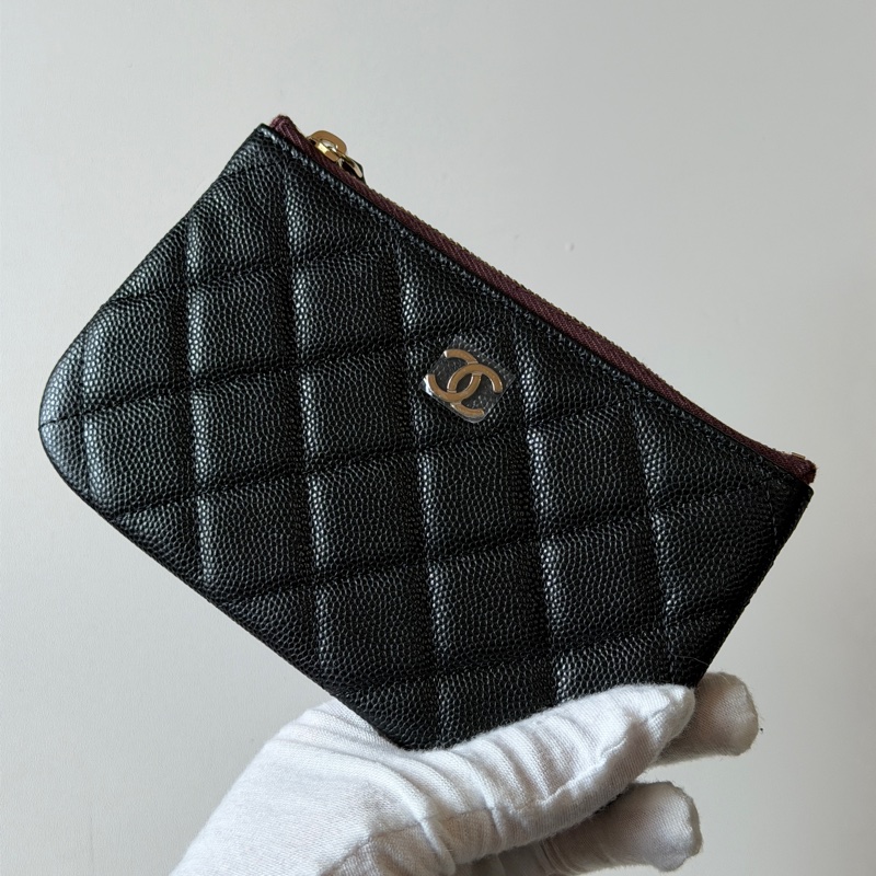 914intheair精品代購『全新全配』Chanel 黑金菱格紋一字拉鏈零錢包 卡包-8