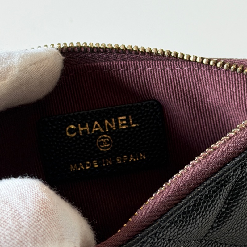 914intheair精品代購『全新全配』Chanel 黑金菱格紋一字拉鏈零錢包 卡包-12