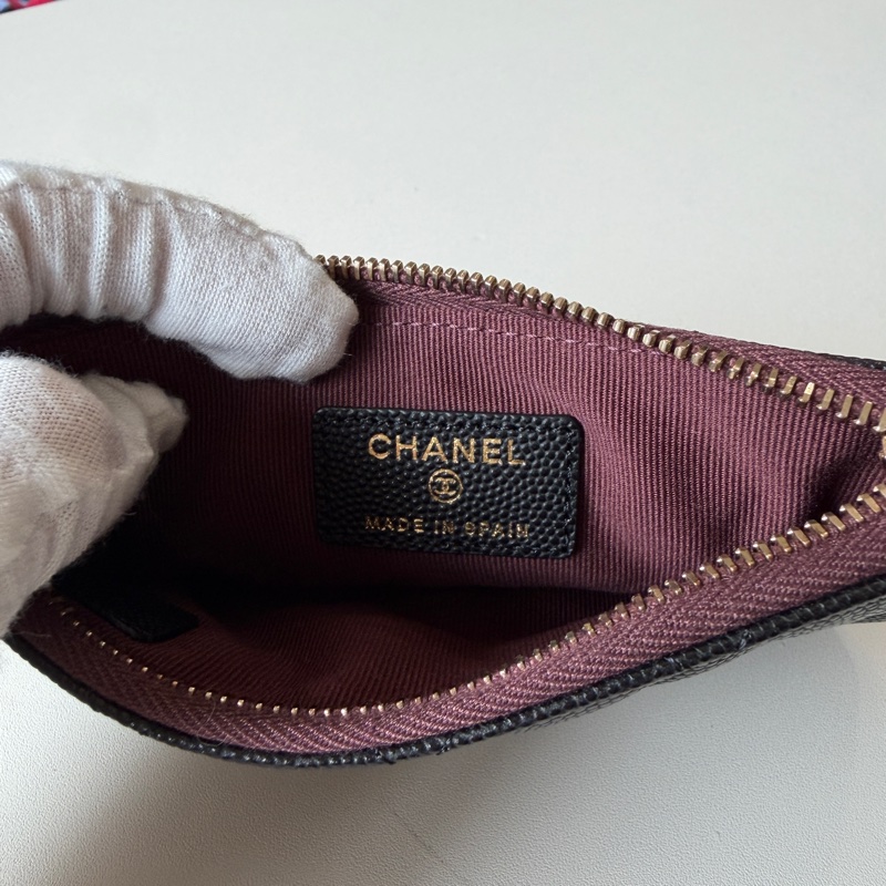 914intheair精品代購『全新全配』Chanel 黑金菱格紋一字拉鏈零錢包 卡包-13