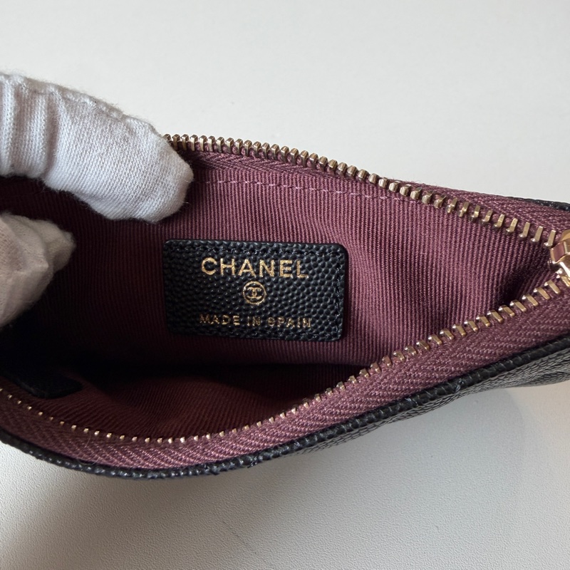 914intheair精品代購『全新全配』Chanel 黑金菱格紋一字拉鏈零錢包 卡包-14