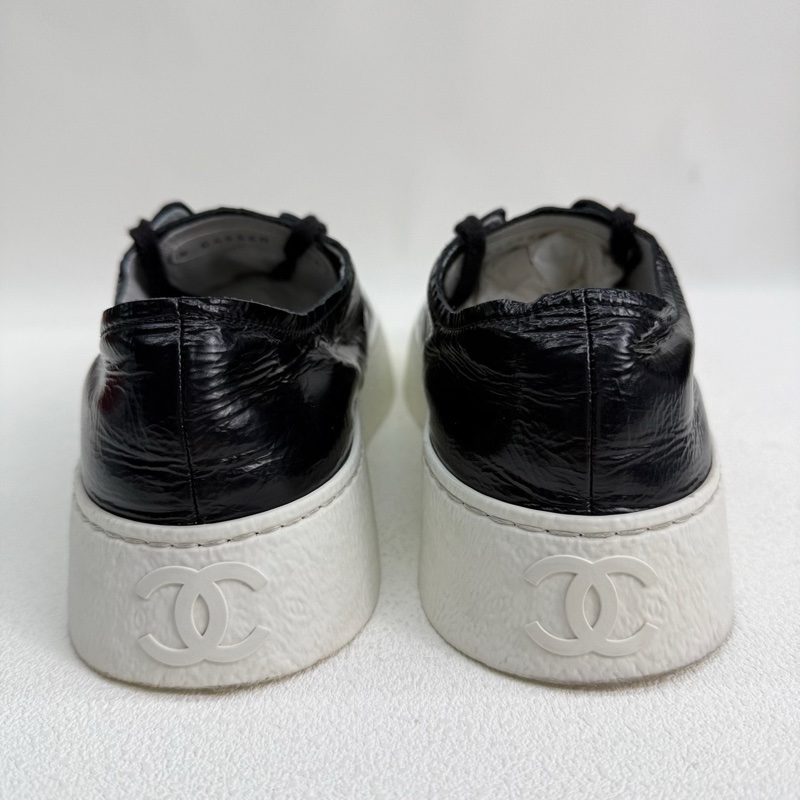 CHANEL香奈兒 皮革 25新款 油蠟皮雙Clogo 黑色  37.5碼-3