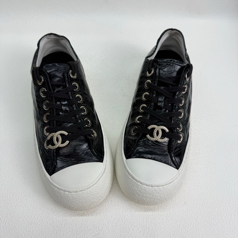 CHANEL香奈兒 皮革 25新款 油蠟皮雙Clogo 黑色  37.5碼-6