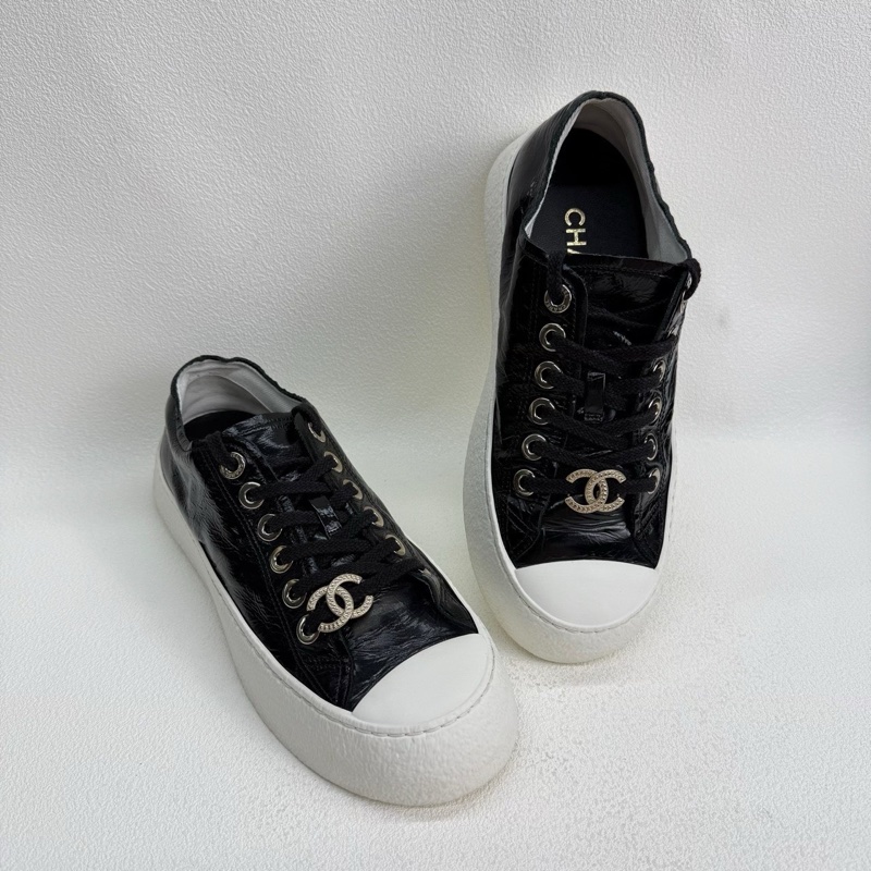 CHANEL香奈兒 皮革 25新款 油蠟皮雙Clogo 黑色  37.5碼-7