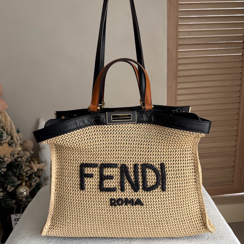 Fendi芬迪 菲草編織托特包沙灘包-0
