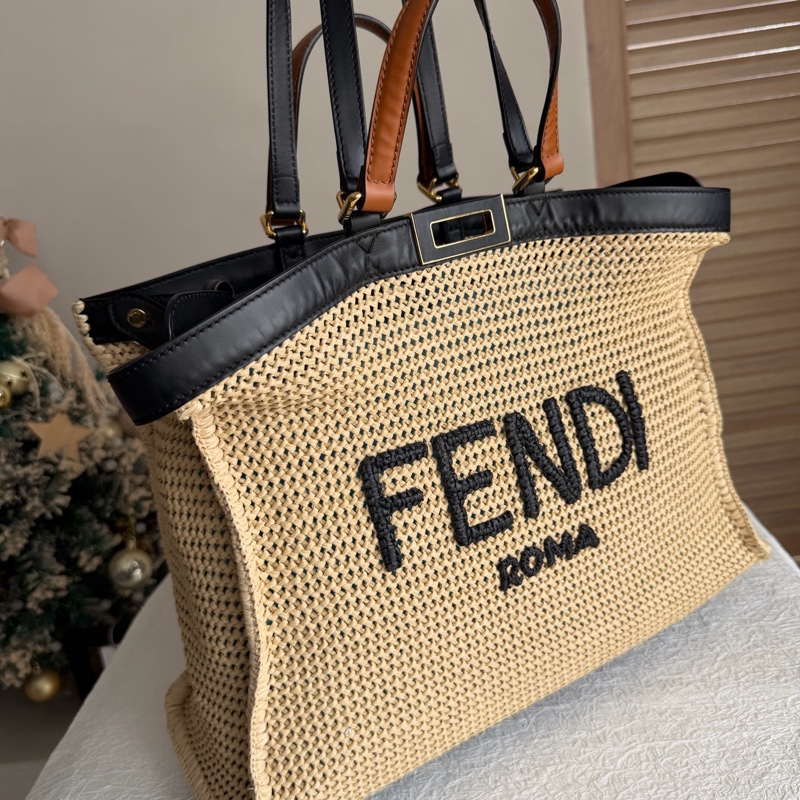 Fendi芬迪 菲草編織托特包沙灘包-1