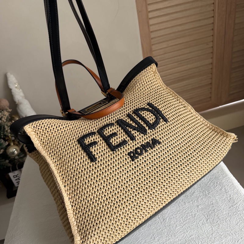 Fendi芬迪 菲草編織托特包沙灘包-2