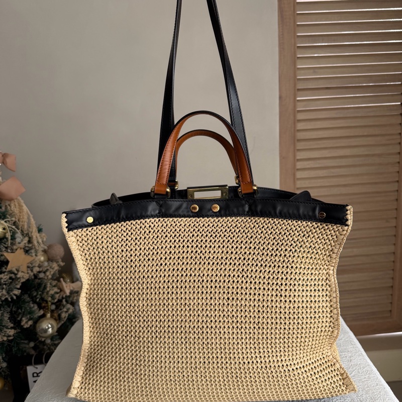 Fendi芬迪 菲草編織托特包沙灘包-7