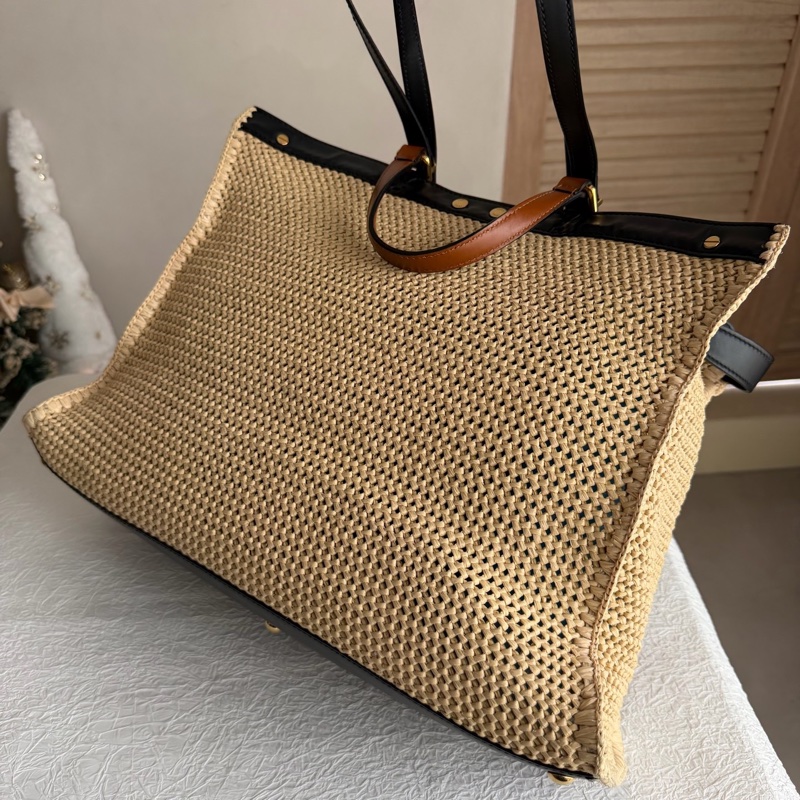 Fendi芬迪 菲草編織托特包沙灘包-10