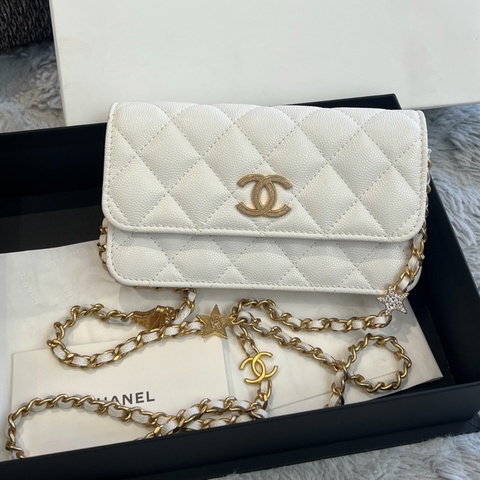 【接近全新❗️小巧精緻✨全網最低價】Chanel 24C聖誕白金星星woc鏈條包