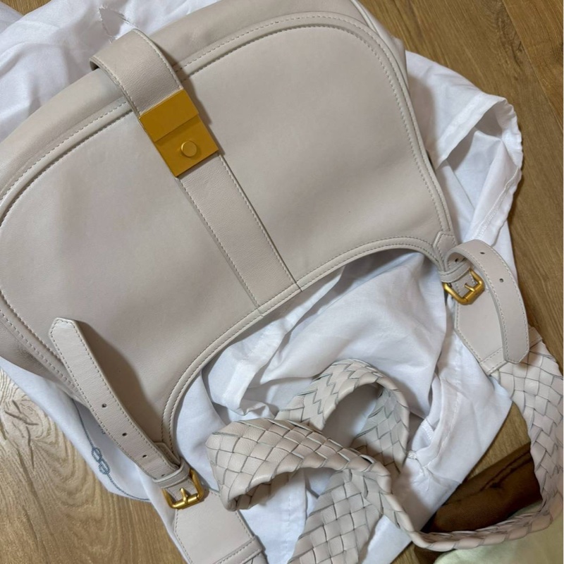 BOTTEGA VENETA BV 米色 編織背帶 全皮 肩背包 斜背包 側背包-3