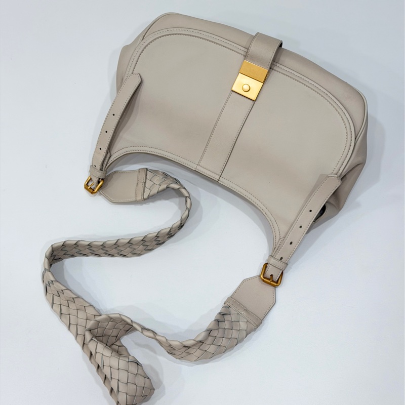 BOTTEGA VENETA BV 米色 編織背帶 全皮 肩背包 斜背包 側背包-3