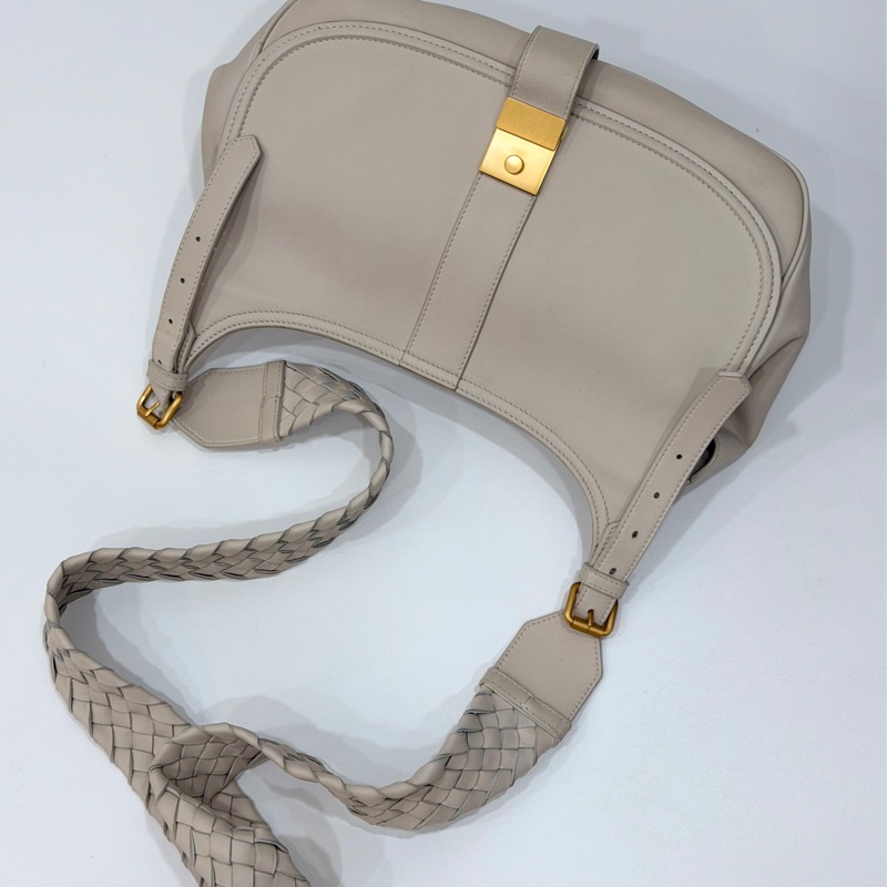 BOTTEGA VENETA BV 米色 編織背帶 全皮 肩背包 斜背包 側背包-4