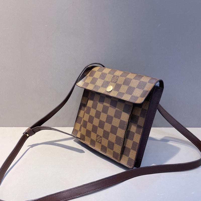 LV pimlico棋盤格豆腐包 斜挎包 中古絕版 棕棋盤 尺寸18*18 可放手機 男女同款-2