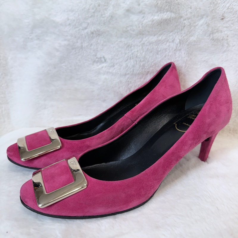 Roger Vivier✨RV女鞋方釦麂皮絨氣質酒杯跟高跟鞋 #38.5-0