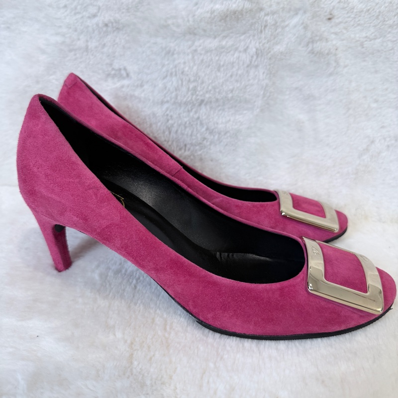 Roger Vivier✨RV女鞋方釦麂皮絨氣質酒杯跟高跟鞋 #38.5-3