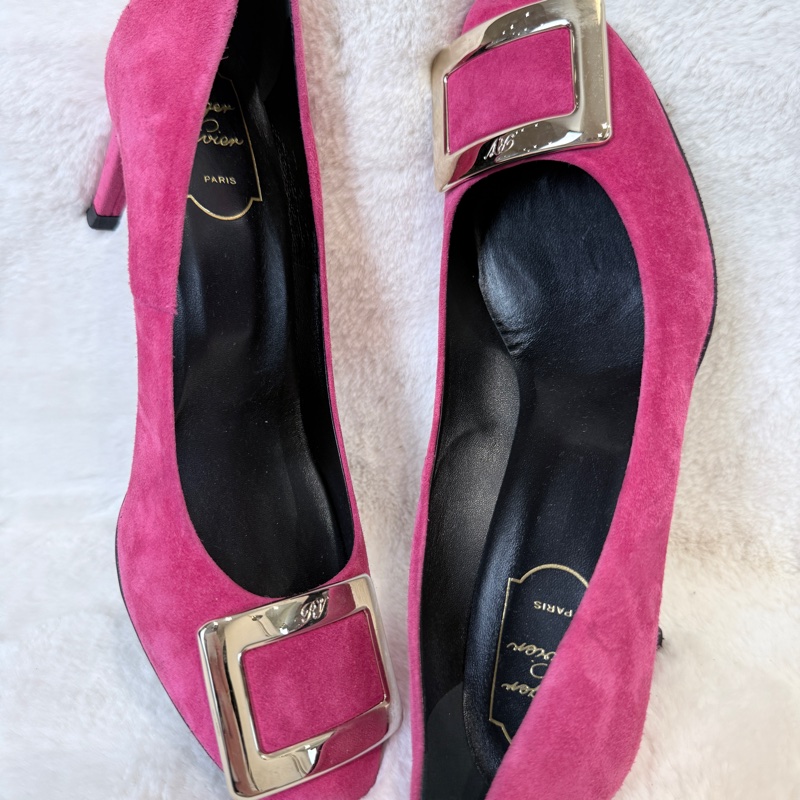 Roger Vivier✨RV女鞋方釦麂皮絨氣質酒杯跟高跟鞋 #38.5-7