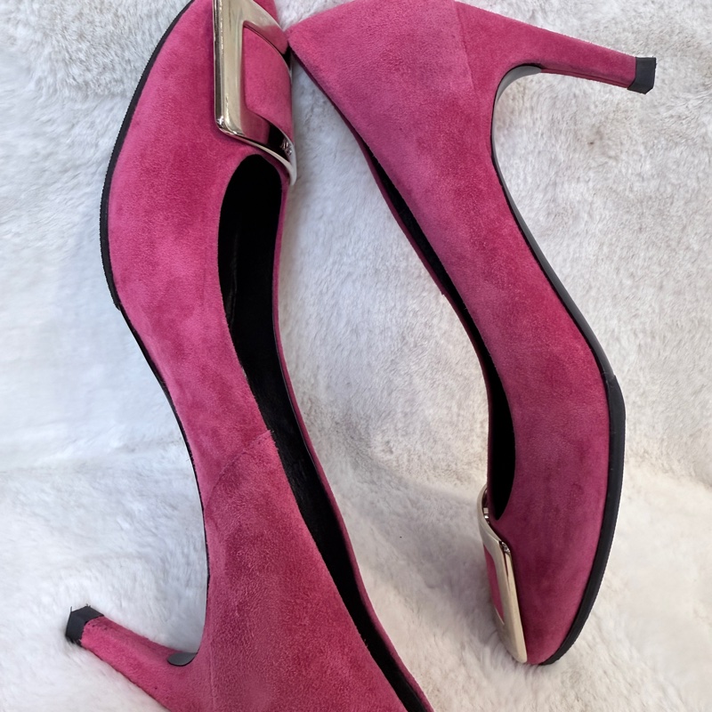 Roger Vivier✨RV女鞋方釦麂皮絨氣質酒杯跟高跟鞋 #38.5-8