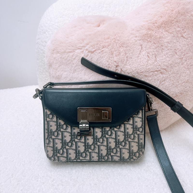 Dior lock 藍色老花郵差包-0