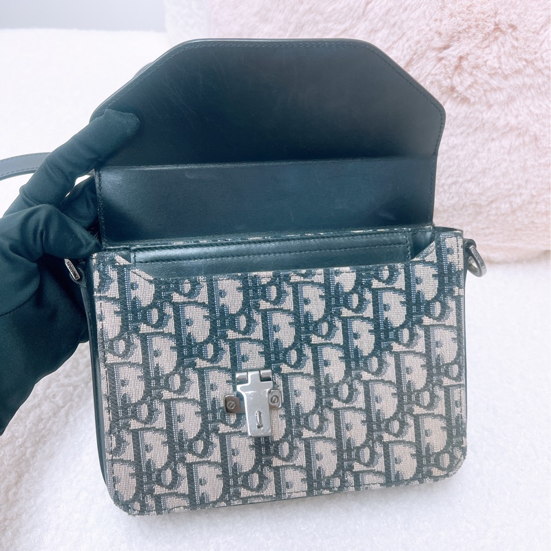 Dior lock 藍色老花郵差包-10