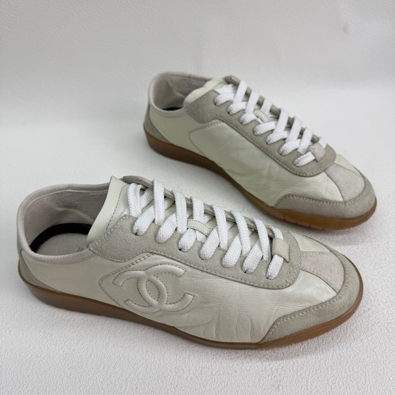 CHANEL香奈兒 24B德訓鞋生活休閒鞋白色褶皺皮質 37.5碼-2