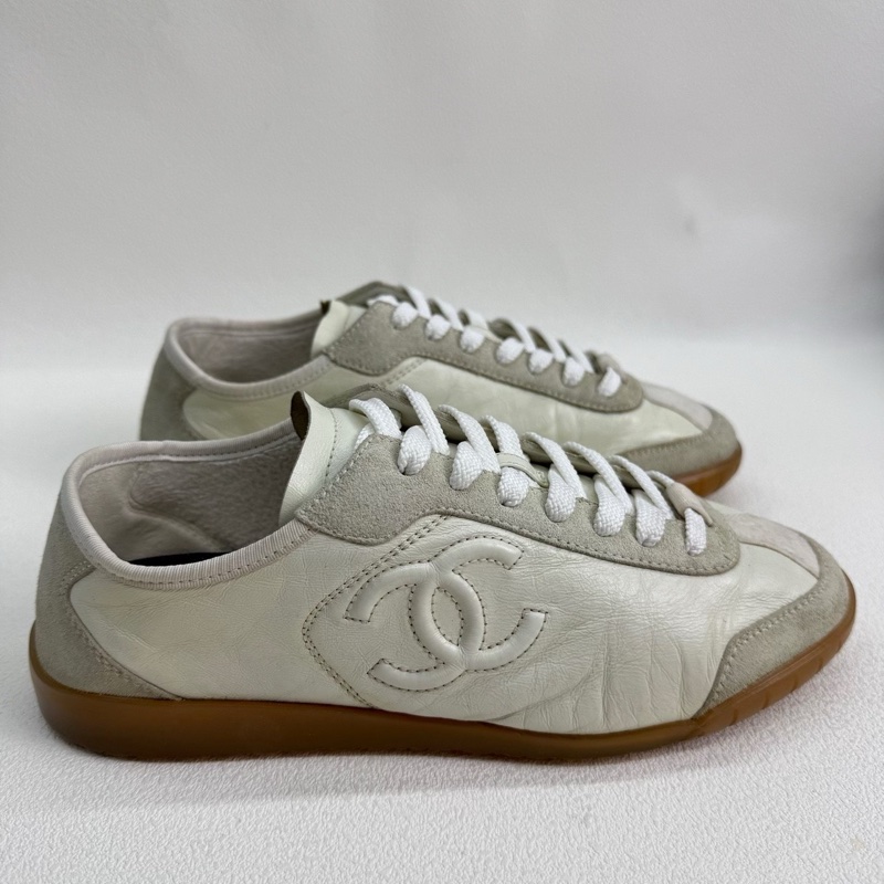 CHANEL香奈兒 24B德訓鞋生活休閒鞋白色褶皺皮質 37.5碼-3