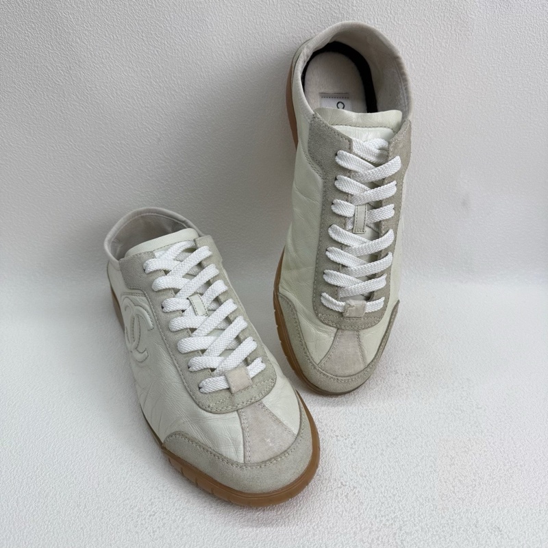CHANEL香奈兒 24B德訓鞋生活休閒鞋白色褶皺皮質 37.5碼-6