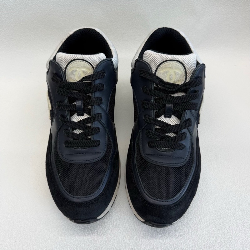 CHANEL香奈兒 網眼麂皮小牛皮海軍黑 熊貓配色 38.5碼-1