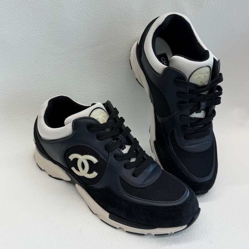 CHANEL香奈兒 網眼麂皮小牛皮海軍黑 熊貓配色 38.5碼-5