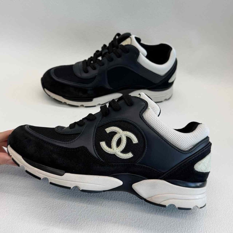 CHANEL香奈兒 網眼麂皮小牛皮海軍黑 熊貓配色 38.5碼-6