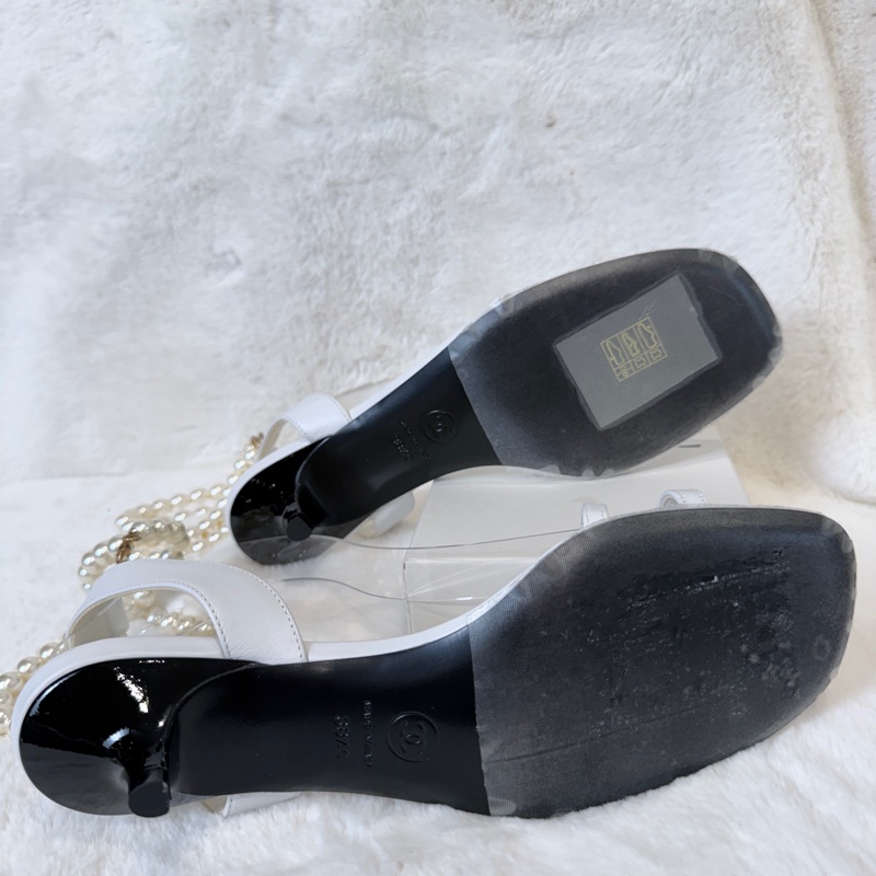 Chanel✨氣質珍珠可拆一字細帶涼鞋跟鞋 #38.5-8