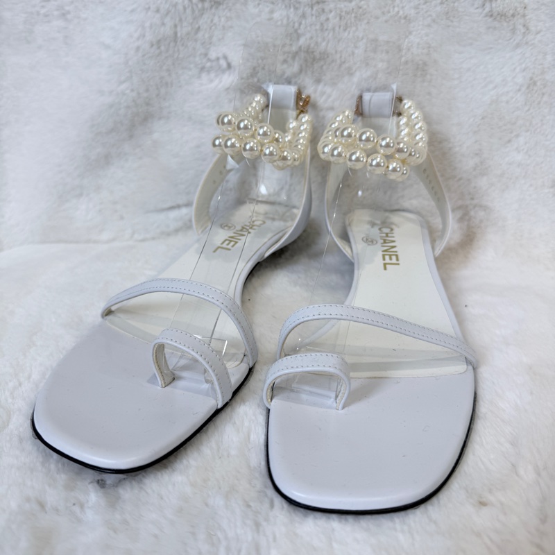 Chanel✨氣質珍珠可拆一字細帶涼鞋跟鞋 #38.5-11