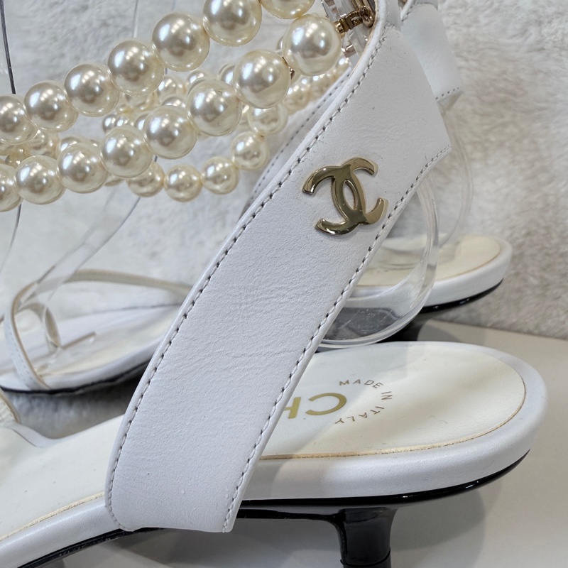 Chanel✨氣質珍珠可拆一字細帶涼鞋跟鞋 #38.5-15