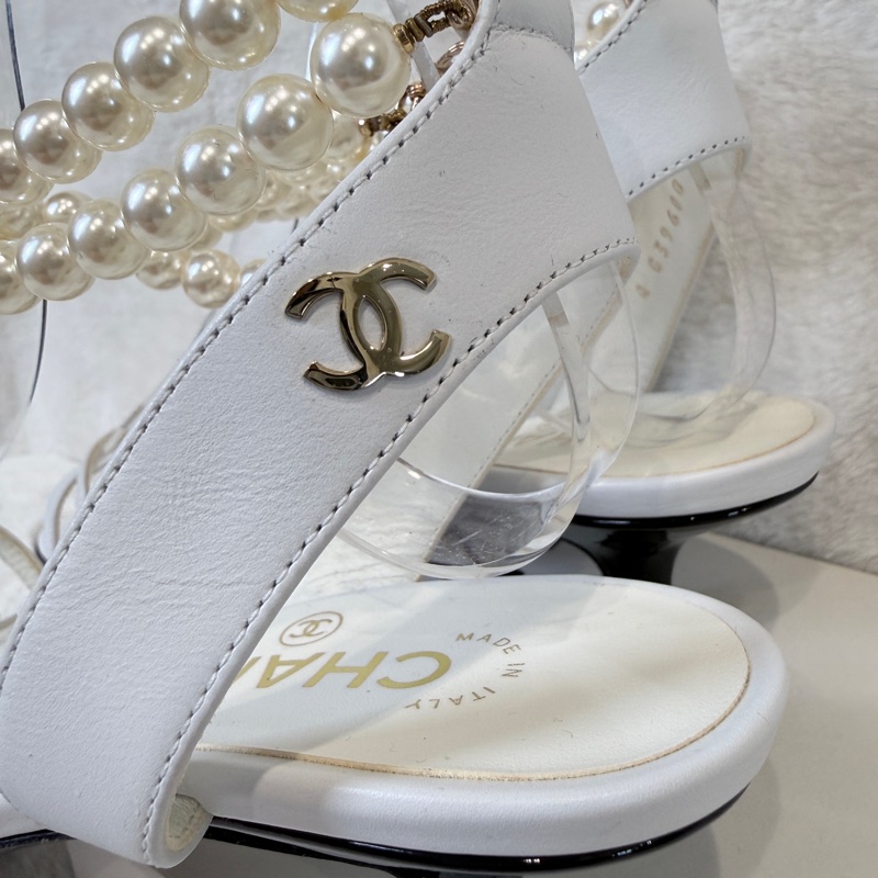 Chanel✨氣質珍珠可拆一字細帶涼鞋跟鞋 #38.5-16