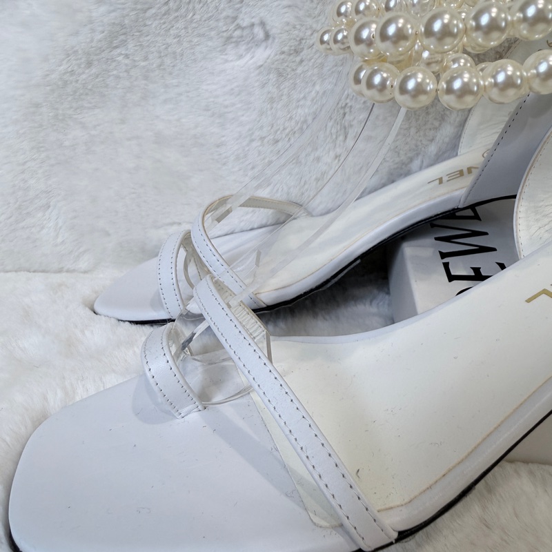 Chanel✨氣質珍珠可拆一字細帶涼鞋跟鞋 #38.5-17