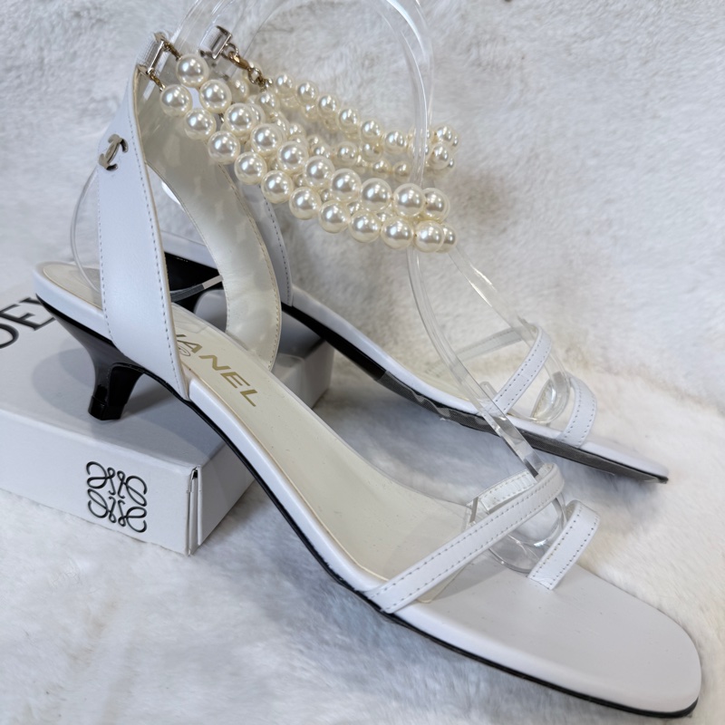 Chanel✨氣質珍珠可拆一字細帶涼鞋跟鞋 #38.5-20