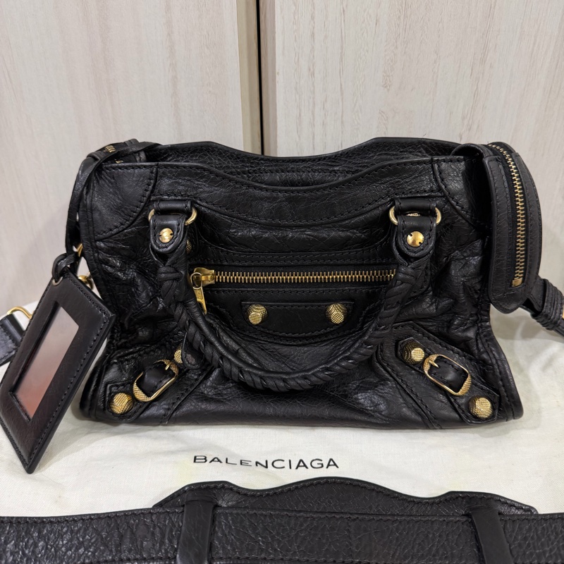 Balenciaga Mini City 黑金扣機車包-0