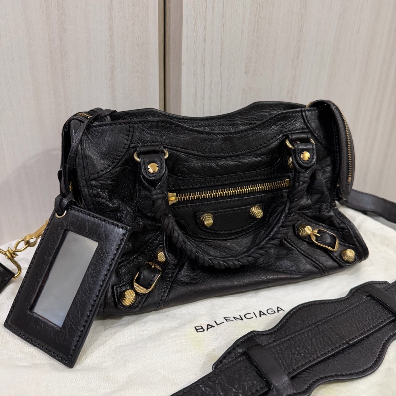 Balenciaga Mini City 黑金扣機車包-2