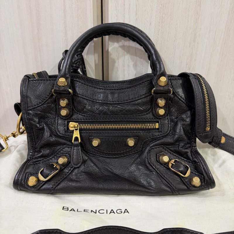 Balenciaga Mini City 黑金扣機車包-3