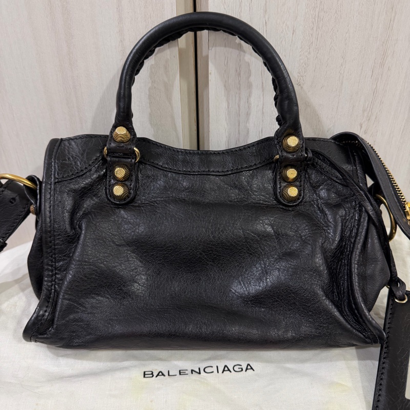 Balenciaga Mini City 黑金扣機車包-4