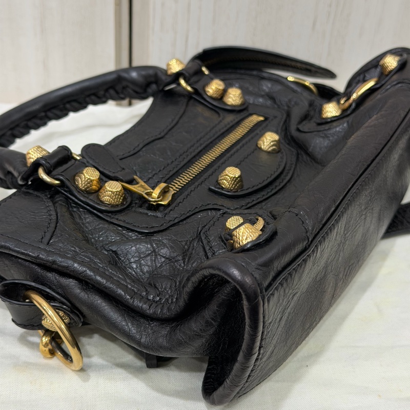 Balenciaga Mini City 黑金扣機車包-9