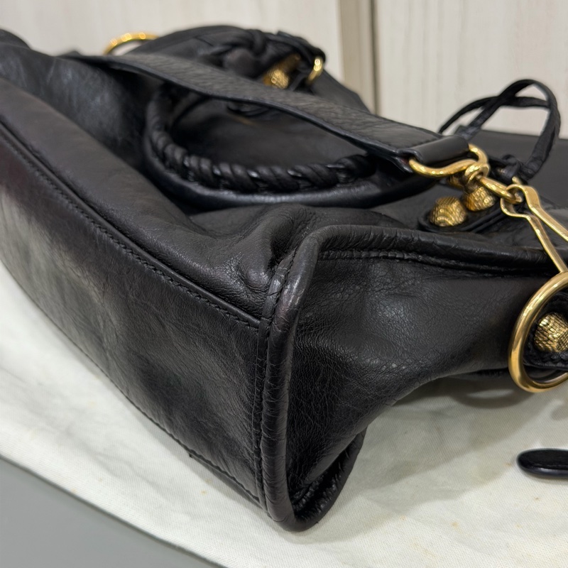 Balenciaga Mini City 黑金扣機車包-10