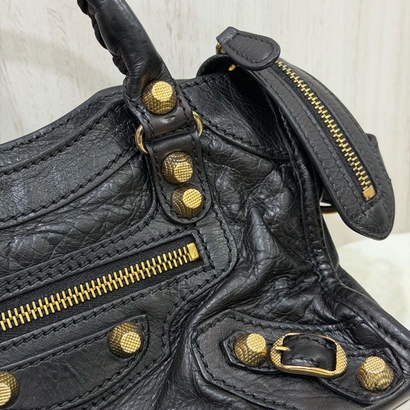 Balenciaga Mini City 黑金扣機車包-17