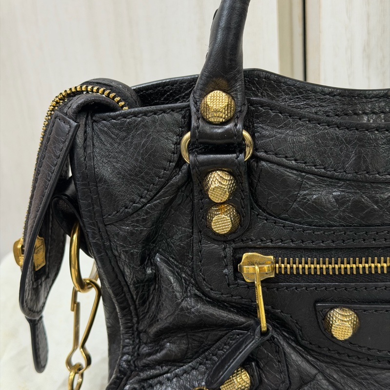 Balenciaga Mini City 黑金扣機車包-18