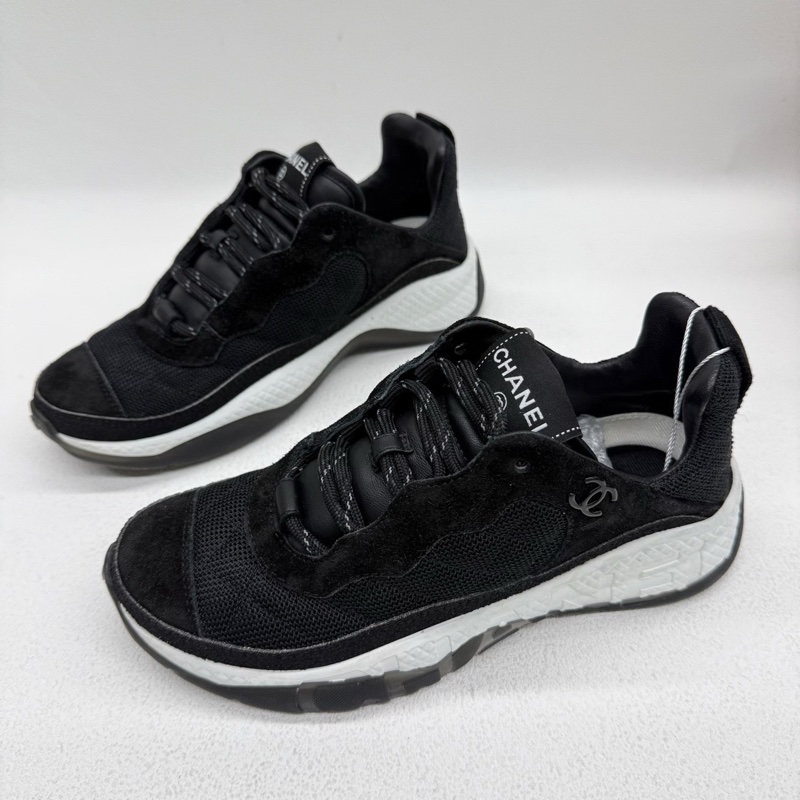 Chanel/香奈兒 麂皮拼帆布熊貓配色黑白搭配  37碼-0